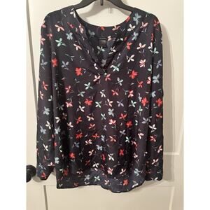 Ann Taylor Sz XL Beautiful Floral LS Blouse Tunic Vacation Art Teacher Flowing